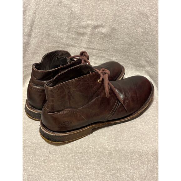 UGG Leighton Men’s Size 11 Crinkly Brown Leather Chukka Boots PLZ READ - Picture 4 of 16